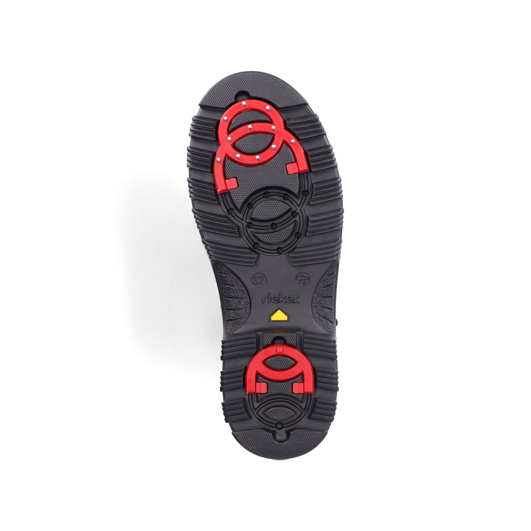 Schwarze Rieker Damen Schnürstiefel X8200-00 aus Rauleder mit Flip-Grip Sohle. Schuh Laufsohle.