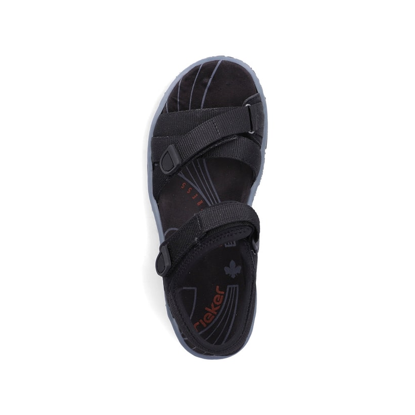 Schwarze Rieker Damen Trekkingsandalen 68852-00 mit einem Klettverschluss. Schuh von oben.