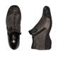 Braune Rieker Damen Kurzstiefel 58388-25 aus Glattleder mit dekorativer Blume. Schuh von oben, liegend.