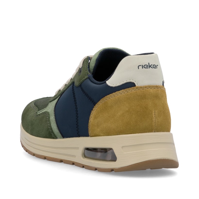 Grüne Rieker Herren Sneaker Low B1000-54 mit Rieker Air Sohlenfenster. Schuh von hinten.