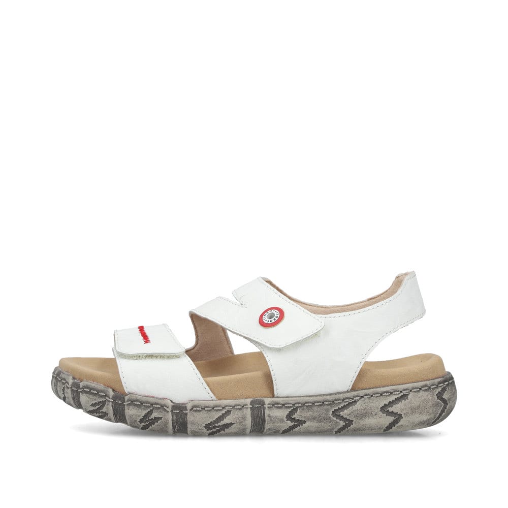 Weiße Rieker Damen Riemchensandalen V5151-80 aus Glattleder. Schuh Außenseite.