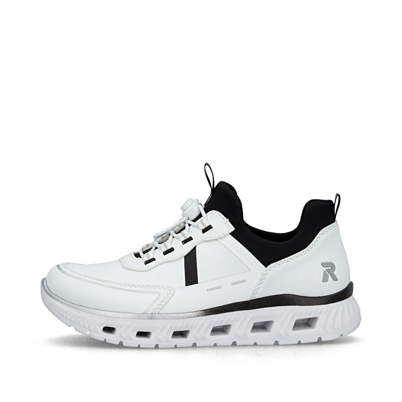 Baskets basses Rieker blanches végétaliennes pour femme M6062-80. Côté extérieur de la chaussure.