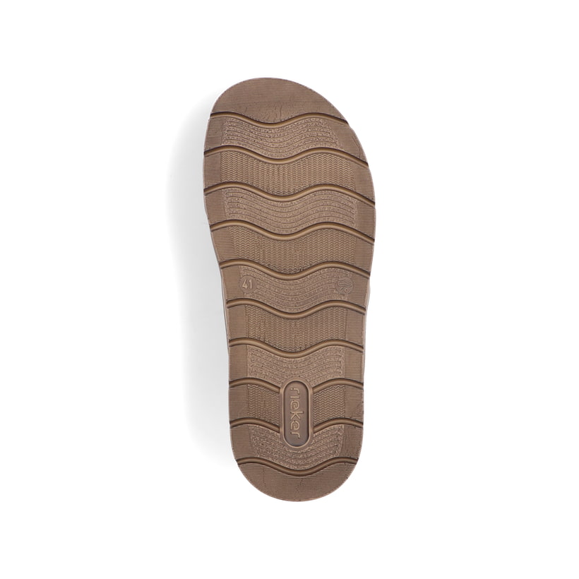 Braune Rieker Herren Pantoletten 24393-24 mit der Komfortweite G 1/2. Schuh Laufsohle.