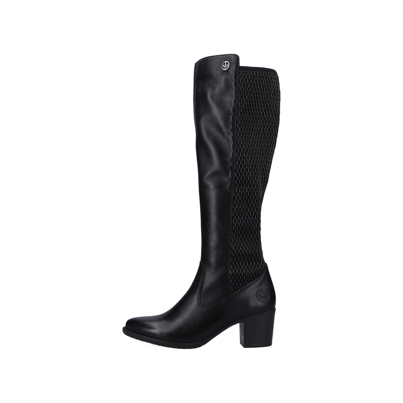 Schwarze Rieker Damen Hochschaftstiefel Y2050-00 aus Glattleder. Schuh Außenseite.