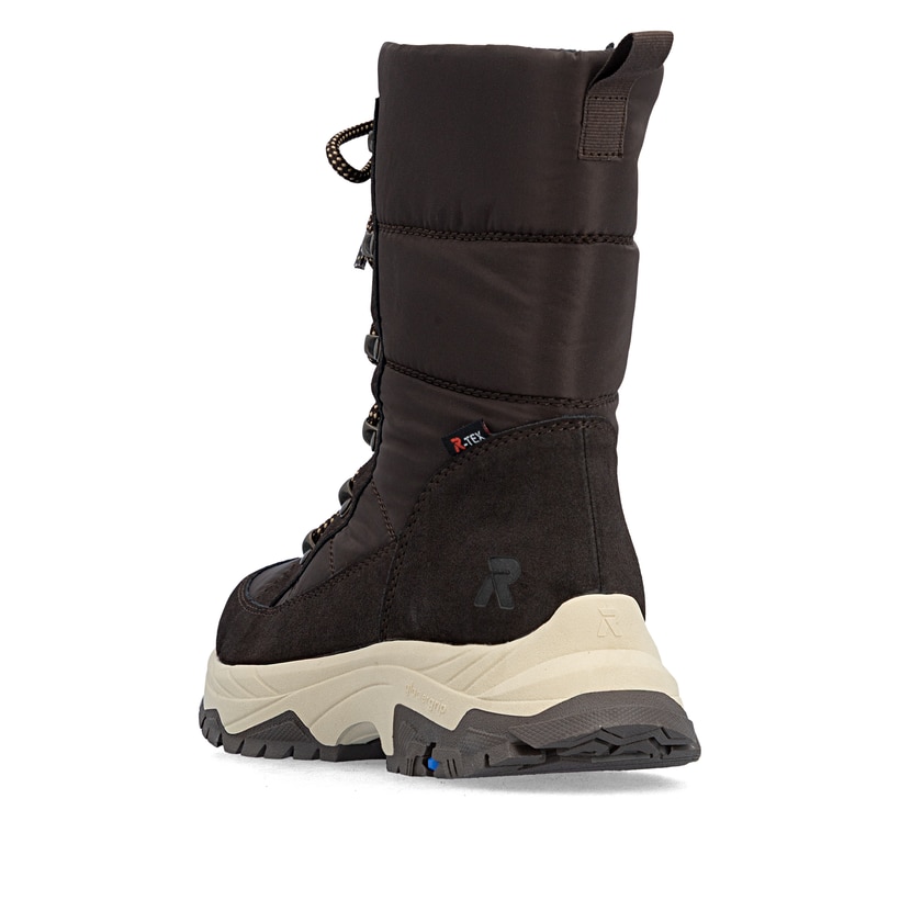 Dunkelbraune Rieker Damen Kurzstiefel Z3950-25 mit dem umdrehbaren Glacier Grip. Schuh von hinten.