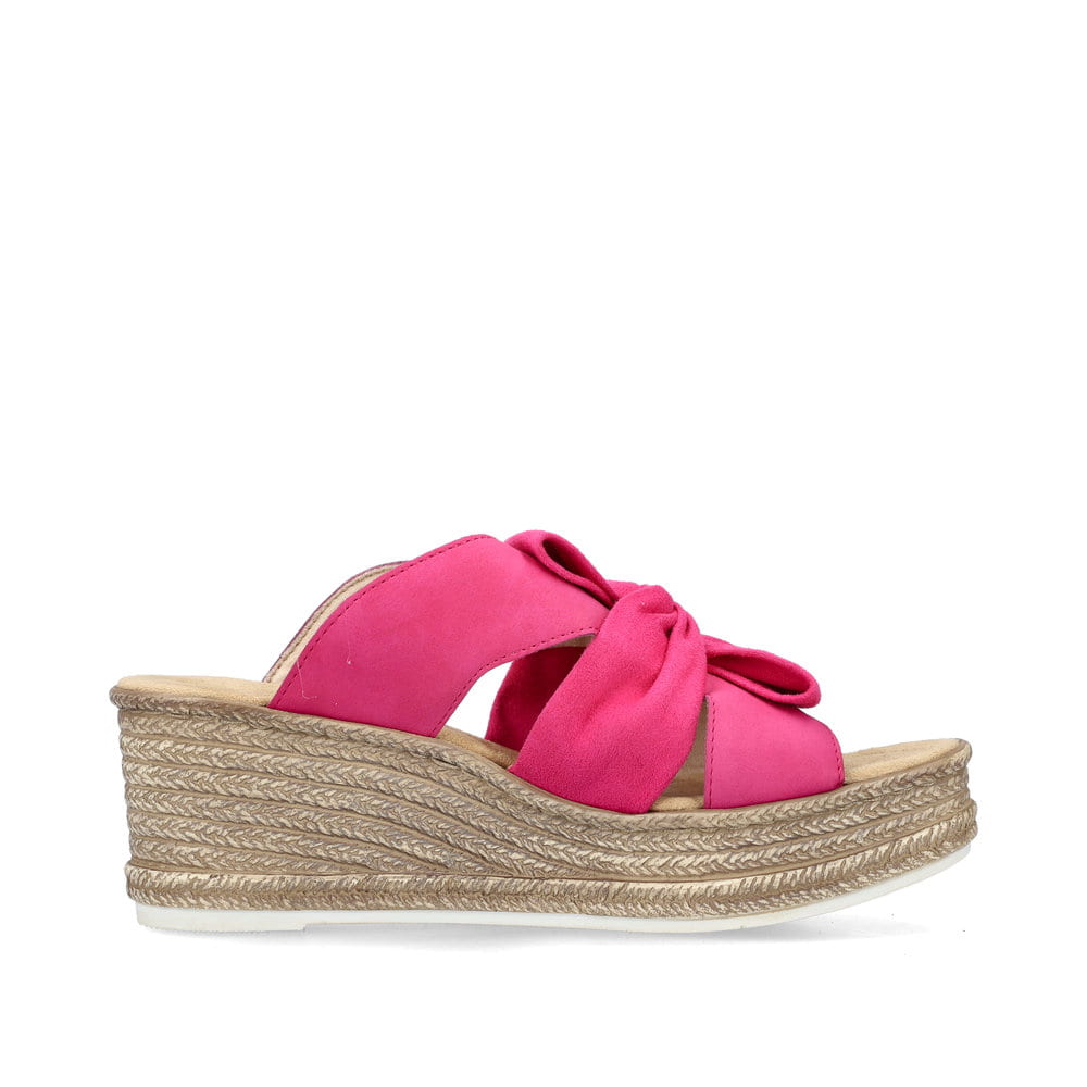 Rosane Rieker Damen Pantoletten 68789-31 mit dekorativer Schleife sowie Gummizug. Schuh Innenseite.