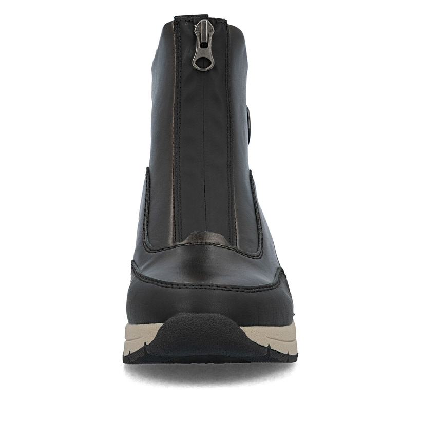 Bronzene Rieker Damen Kurzstiefel N9381-60 mit Metallic-Finish. Schuh von vorne.