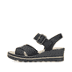Schwarze Rieker Keilsandaletten 67463-00 mit trendigen Schnalle. Schuh Außenseite.