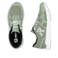 Grüne Rieker Damen Sneaker Low M9000-52 mit Gummischnürung sowie flexibler Sohle. Schuh von oben, liegend.