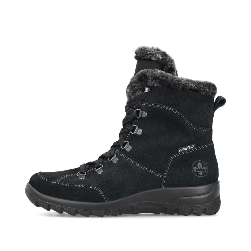 Schwarze Rieker Damen Schnürstiefel L7145-00 mit wasserabweisender TEX-Membran. Schuh Außenseite.