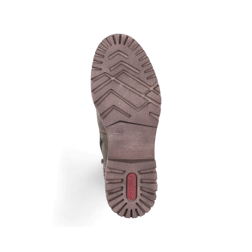 Hellgrüne Rieker Damen Schnürstiefel Y7621-54 mit Strick-Kragen. Schuh Laufsohle.