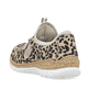 Beige Rieker Damen Slipper N4263-92 mit Deko-Reißverschluss sowie einem Gummizug. Schuh von hinten.