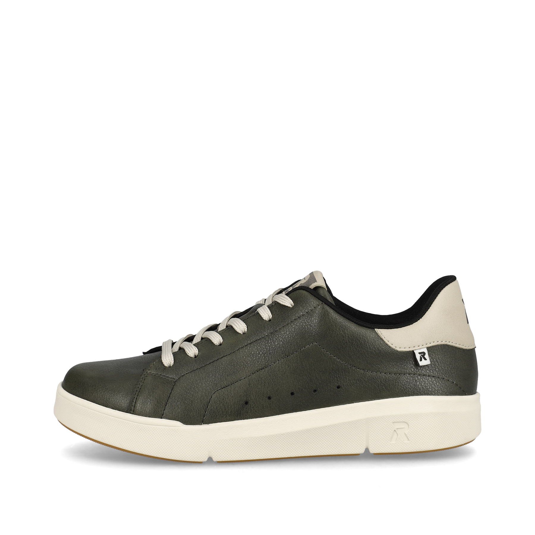 Grüne Rieker Damen Sneaker Low 41902-52 mit super leichter und flexibler Sohle. Schuh Außenseite.