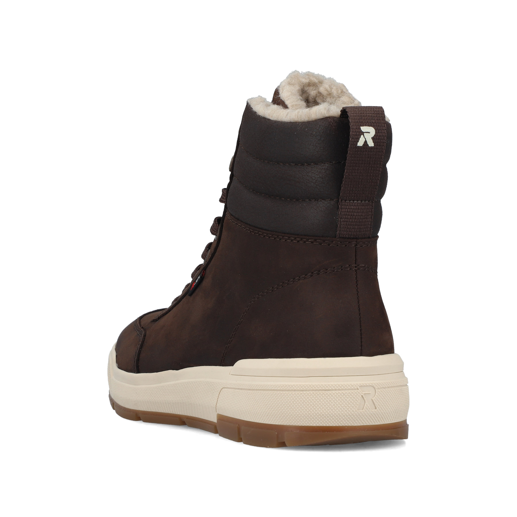 Dunkelbraune Rieker Herren Schnürstiefel U0071-25 aus Rauleder. Schuh von hinten.