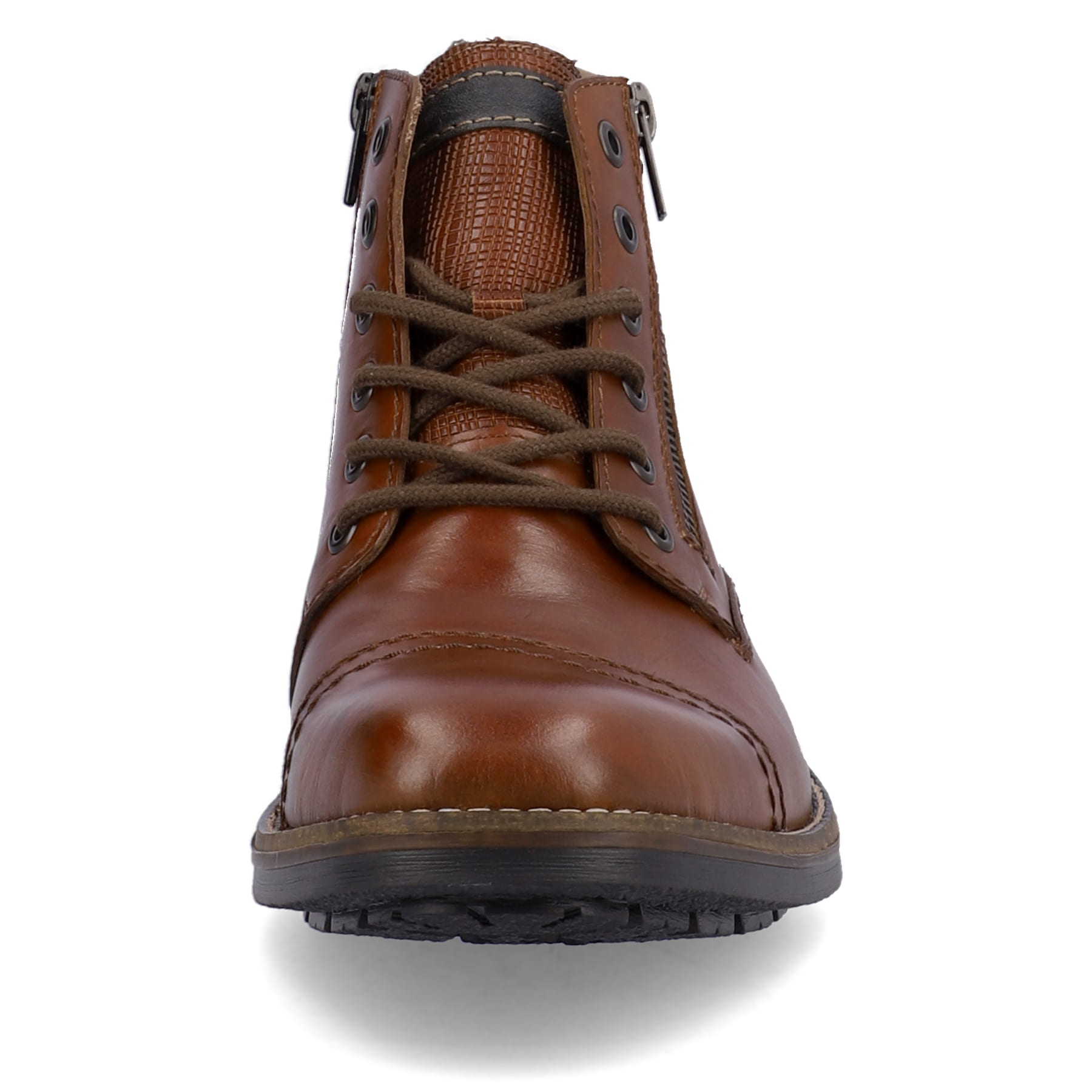 Braune Rieker Herren Schnürstiefel F1340-24 aus Glattleder mit Reißverschluss. Schuh von vorne.