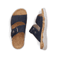 Mules Rieker bleues femme V0300-14 en cuir velours avec fermeture velcro. Chaussure vue de dessus, couchée.