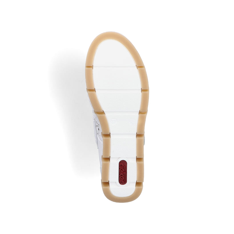Weiße Rieker Ballerinas 49977-80, Barfußschuhe mit einem Klettverschluss. Schuh Laufsohle.