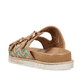 Mehrfarbige Rieker Damen Pantoletten V9584-90 mit einem Schnallen. Schuh von hinten.