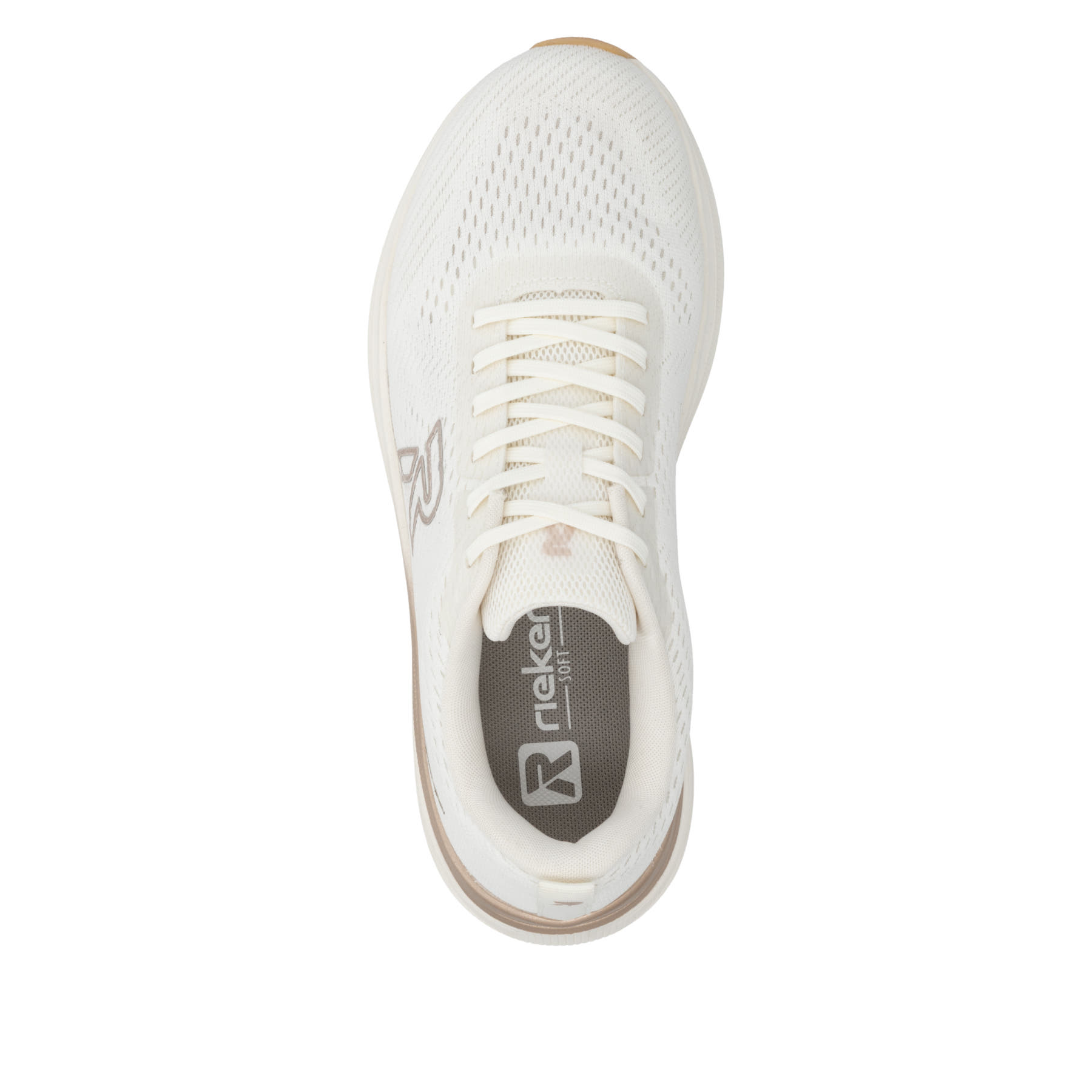 Weisse Rieker Sport Damen Sneaker Low W4101-80. Schuh von oben.
