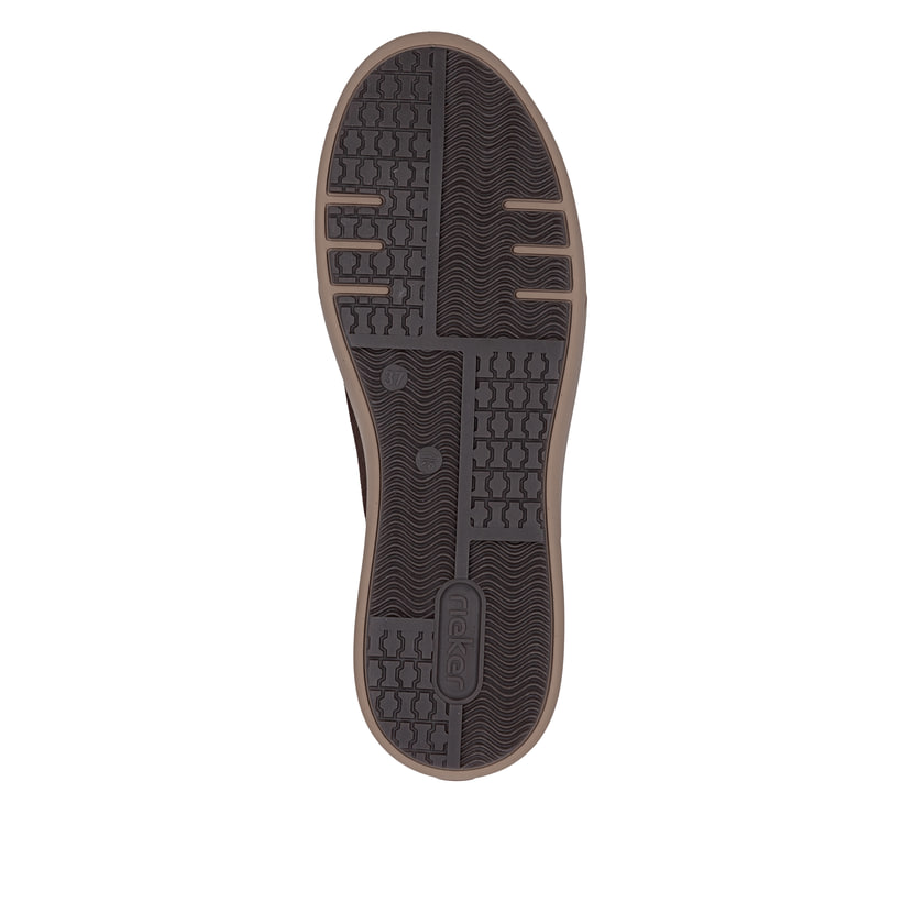 Dunkelbraune Rieker Damen Sneaker Low M7701-25 aus Rauleder mit Reißverschluss. Schuh Laufsohle.