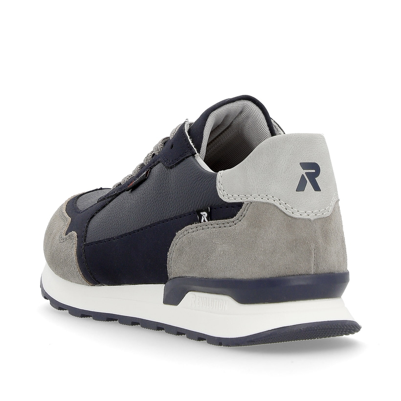 Blaue Rieker Herren Sneaker Low U0307-14 mit griffiger und leichter Sohle. Schuh von hinten.