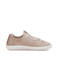 Rosane vegane Rieker Damen Slipper 52854-31, Barfußschuhe mit einem Gummizug. Schuh Innenseite.