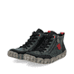 Grünschwarze Rieker Damen Kurzstiefel L0306-54 aus Glattleder mit rundem Logo. Schuhpaar seitlich schräg.