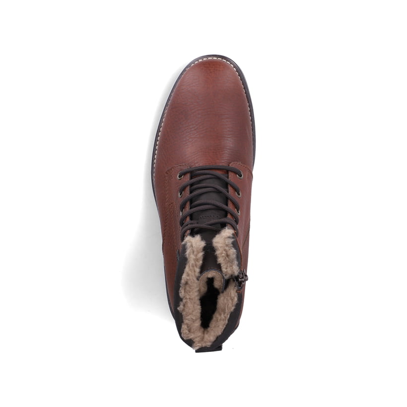 Dunkelbraune Rieker Herren Schnürstiefel 33420-26 aus Glattleder. Schuh von oben.