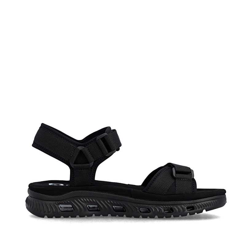 Schwarze Rieker Damen Trekkingsandalen 64052-00 mit einem Klettverschluss. Schuh Innenseite.