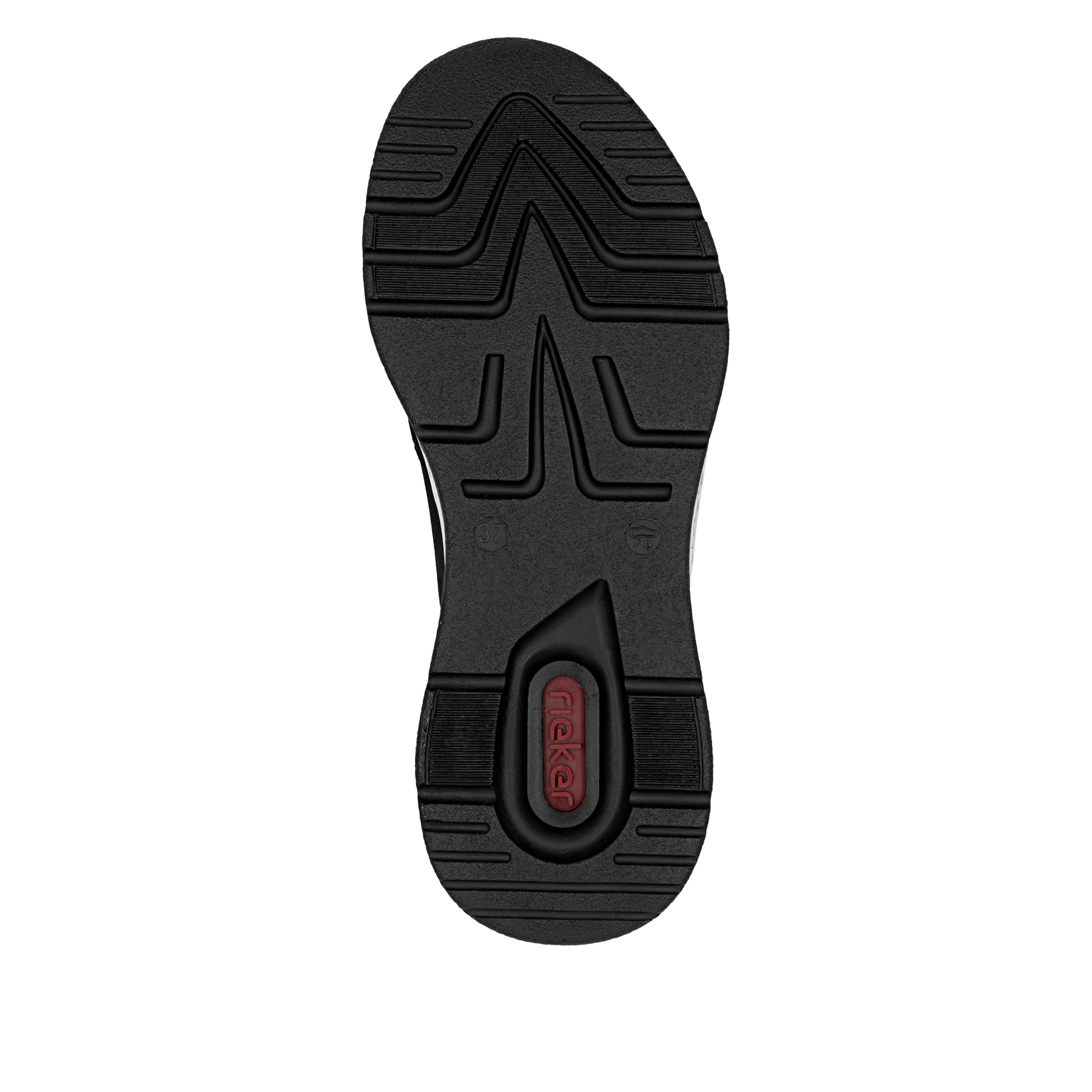 Schwarze Rieker Damen Slipper M0059-00 mit easy Hineinschlüpf-Möglichkeit. Schuh Laufsohle.