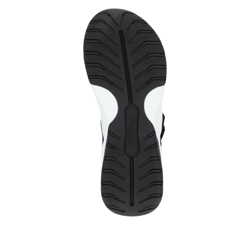 Schwarze vegane Rieker Damen Trekkingsandalen W3152-00 mit einem Klettverschluss. Schuh Laufsohle.