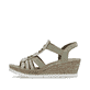 Grüne Rieker Keilsandaletten 619B2-52 mit Schmuckelementen sowie einem Gummizug. Schuh Außenseite.