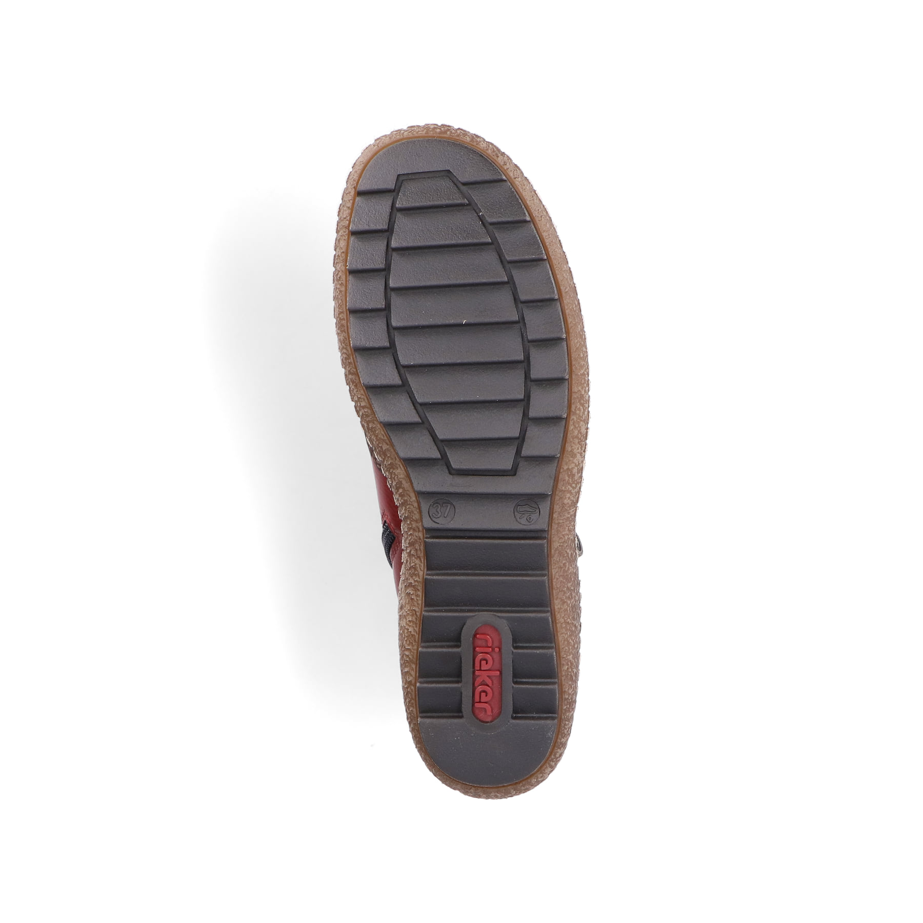 Rote Rieker Damen Kurzstiefel L7500-35 mit wasserabweisender RiekerTEX-Membran. Schuh Laufsohle.