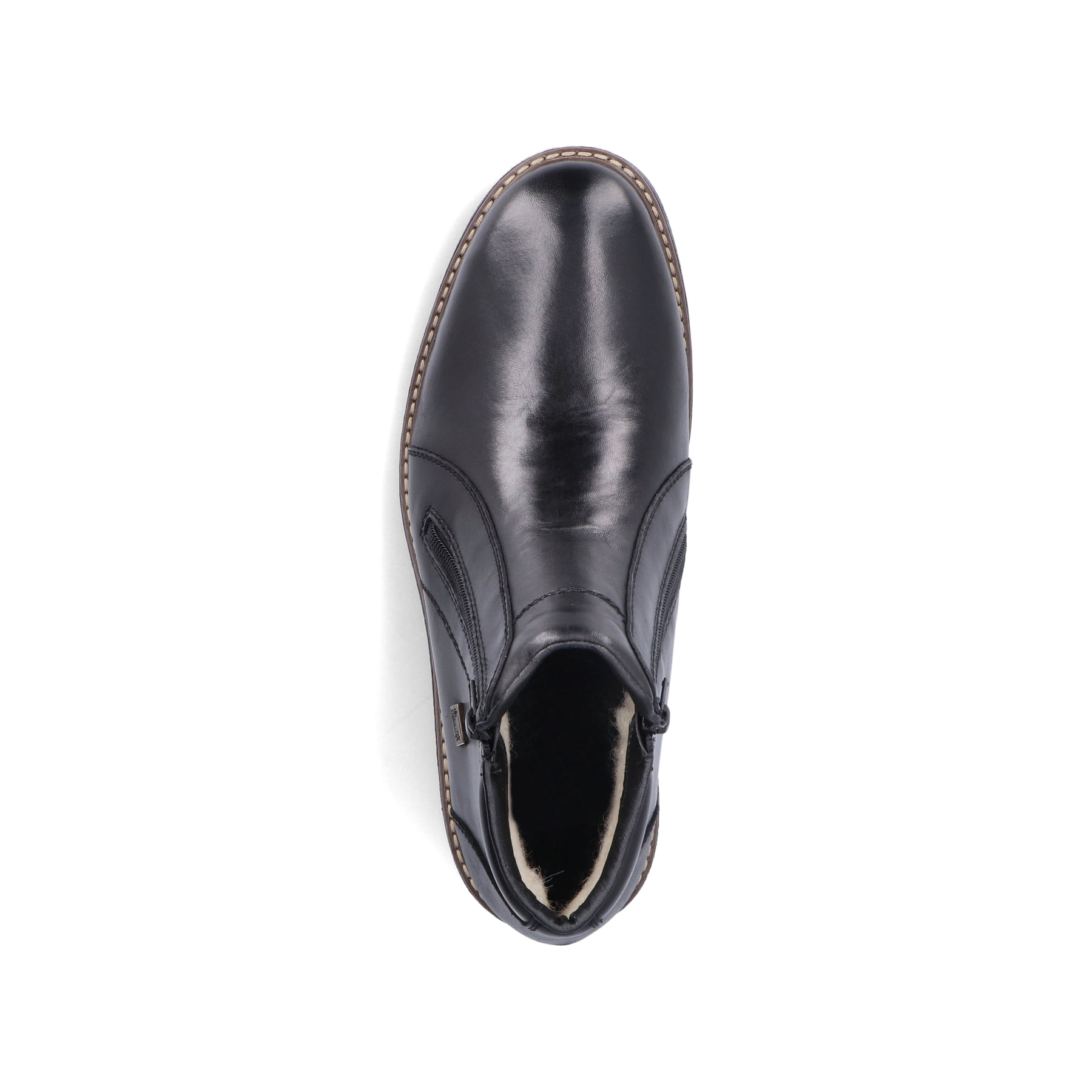 Schwarze Rieker Herren Kurzstiefel 33160-00 mit wasserabweisender TEX-Membran. Schuh von oben.