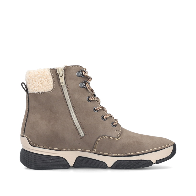 Grau-beige Rieker Damen Schnürstiefel 45925-25 mit wasserabweisender TEX-Membran. Schuh Innenseite.