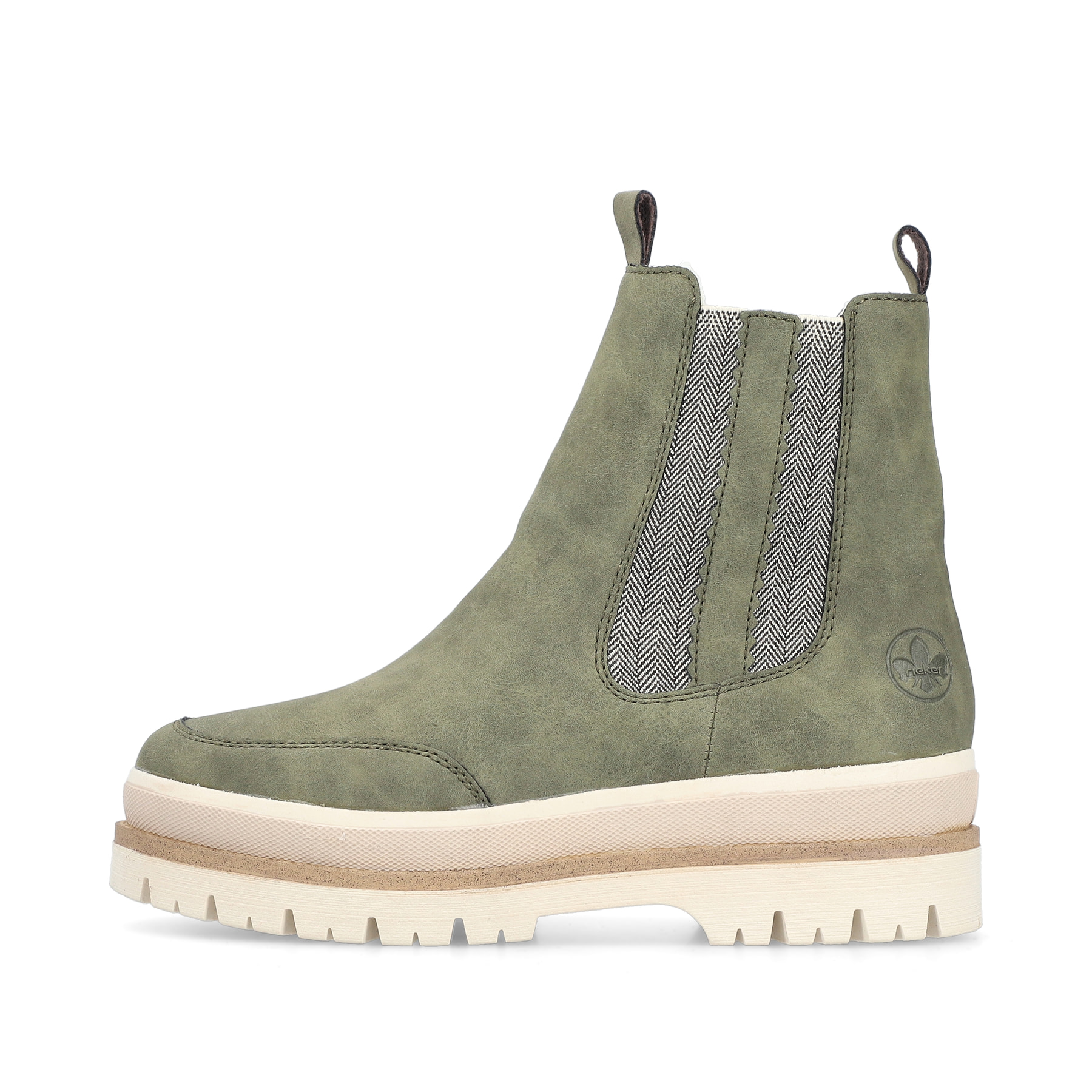 Hellgrüne Rieker Damen Chelsea Boots Y6271-54 mit einem Reißverschluss. Schuh Außenseite.