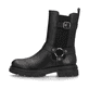 
Tiefschwarze Rieker Damen Kurzstiefel Z9172-00 mit einer robusten Profilsohle. Schuh seitlich schräg