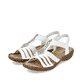 Weiße Rieker Damen Riemchensandalen 60839-80 mit Schmuckelementen sowie Gummizug. Schuhpaar seitlich schräg.