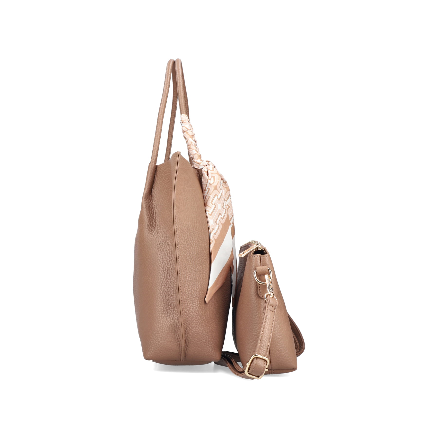 Sac à main Rieker H1399-24 marron avec foulard Niki et fermeture magnétique. Ouvert.