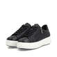 Baskets basses Rieker noires pour femme M7701-00 avec fermeture éclair. Chaussures inclinées sur le côté.
