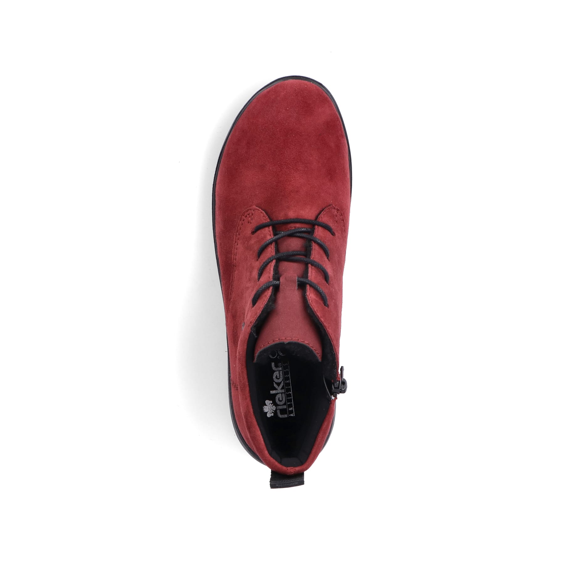 Rote Rieker Damen Schnürstiefel Z0022-35 aus Rauleder mit einem Reißverschluss. Schuh von oben.