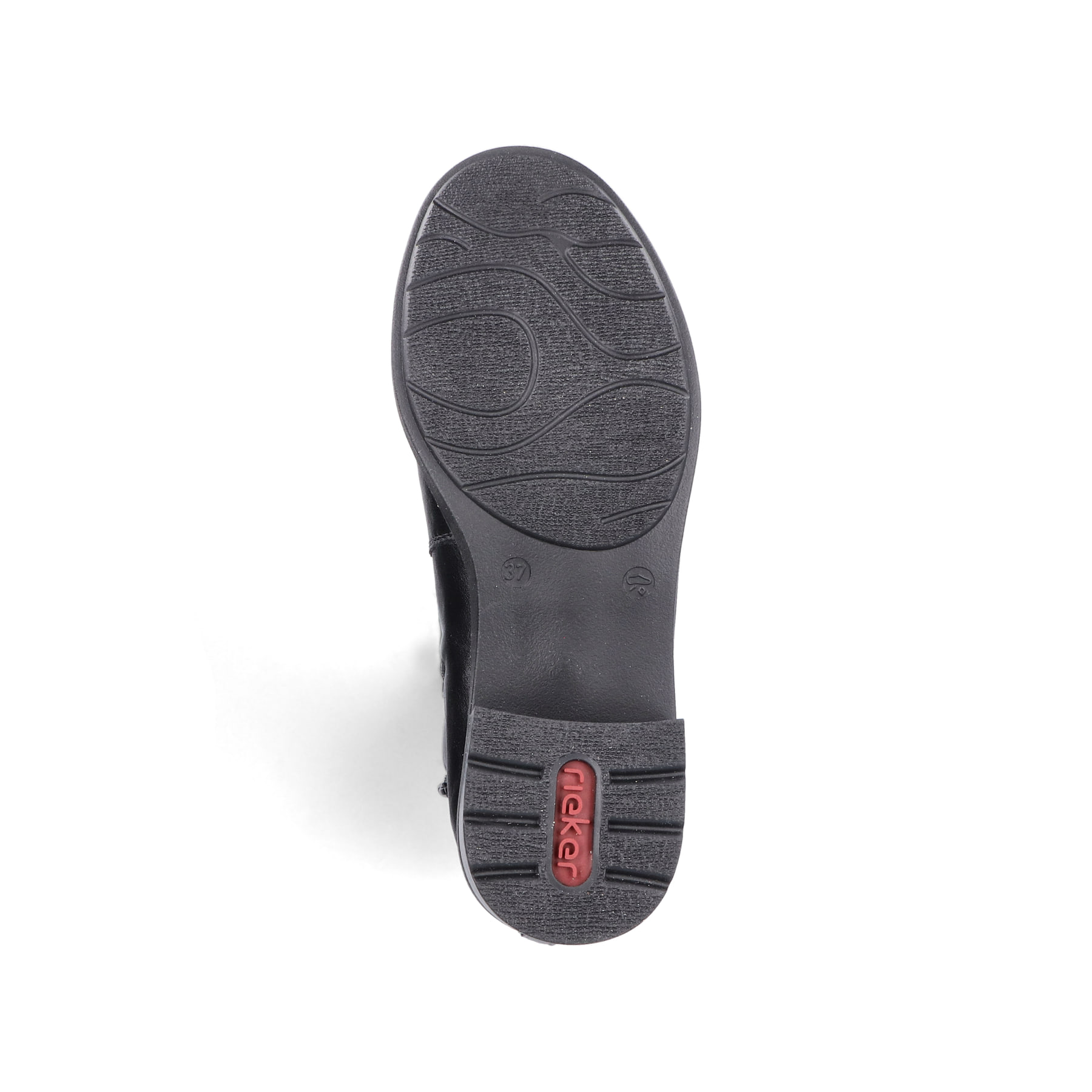 Schwarze Rieker Damen Hochschaftstiefel 75490-00 mit einem Reißverschluss. Schuh Laufsohle.