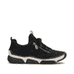 Urbanschwarze Rieker Damen Slipper 45957-00 mit einer schockabsorbierenden Sohle. Schuh Innenseite
