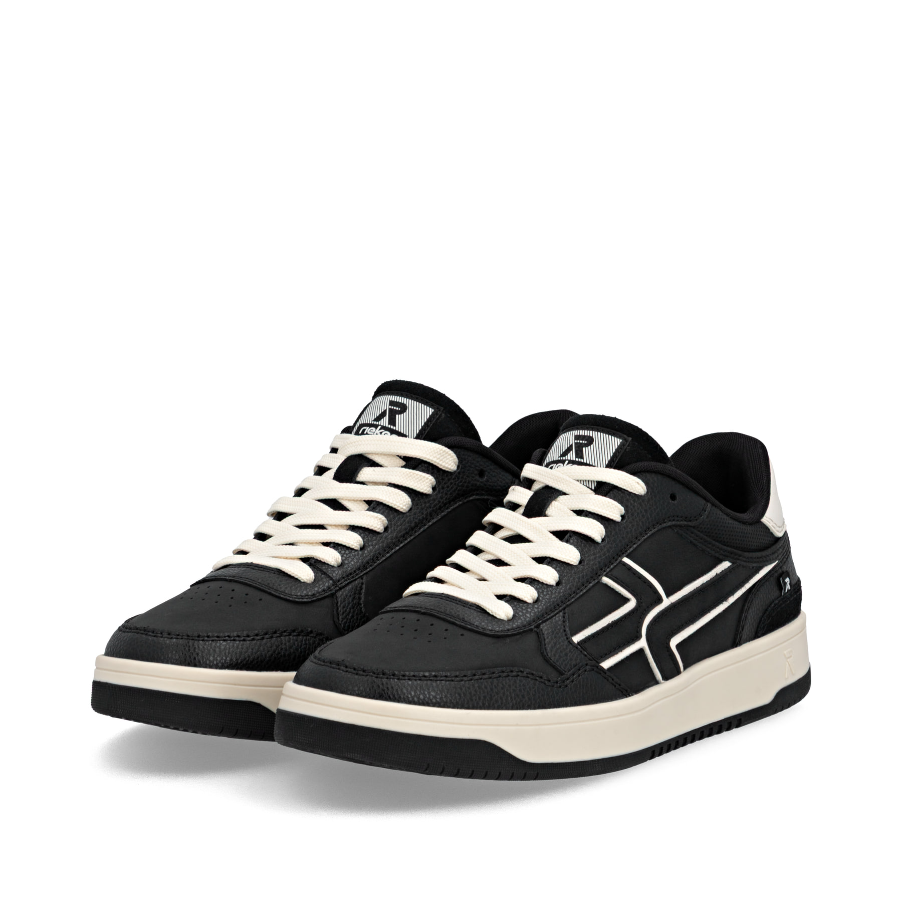 Baskets basses Rieker noires pour homme U1900-00 avec semelle durable. Chaussures inclinées sur le côté.