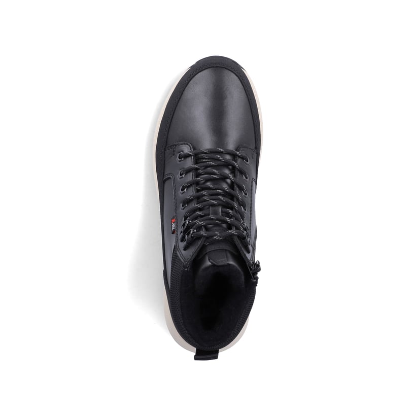 Schwarze Rieker Herren Schnürstiefel U1674-00 aus Glattleder. Schuh von oben.