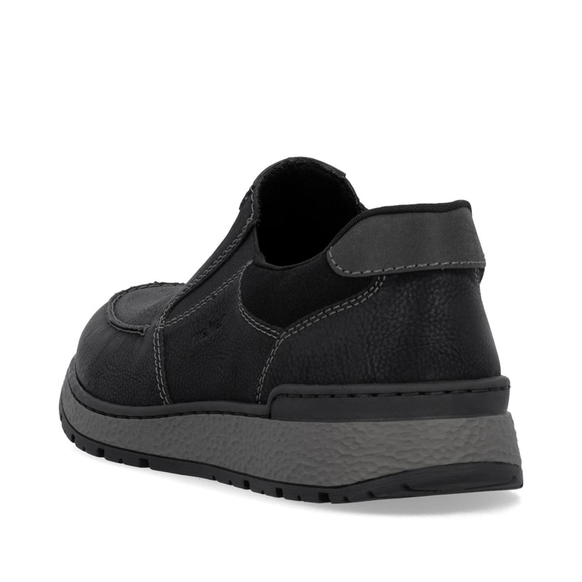Mocassins Rieker noirs pour homme B9062-00 avec bande élastique. Chaussure vue de dessus.