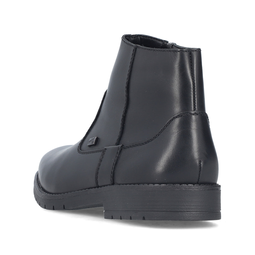 Schwarze Rieker Herren Kurzstiefel 13960-00 aus Glattleder. Schuh von hinten.