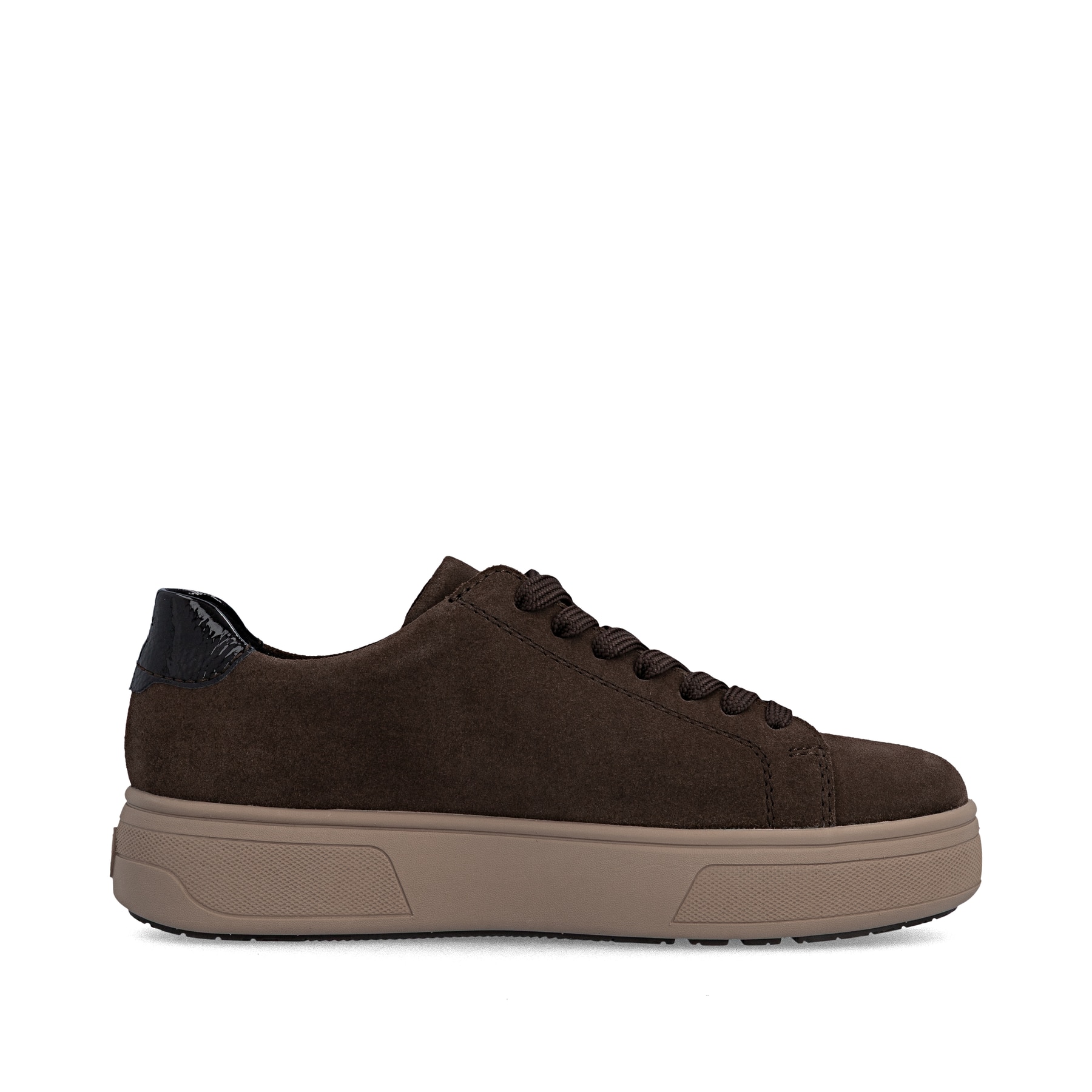Dunkelbraune Rieker Damen Sneaker Low M7701-25 aus Rauleder mit Reißverschluss. Schuh Innenseite.