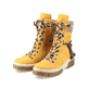
Sonnenblumengelbe Rieker Damen Schnürstiefel X8618-68 mit Schnürung und Reißverschluss. Schuhpaar schräg.