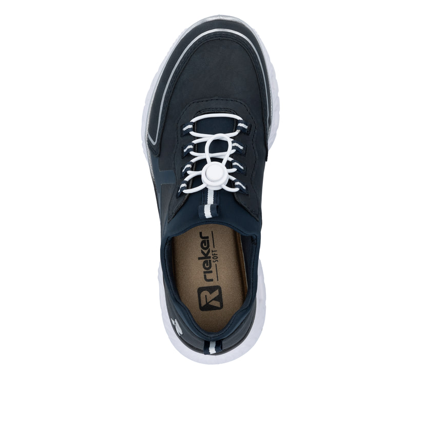 Baskets basses Rieker bleues végétaliennes pour femme M6062-14. Chaussure vue de dessus.